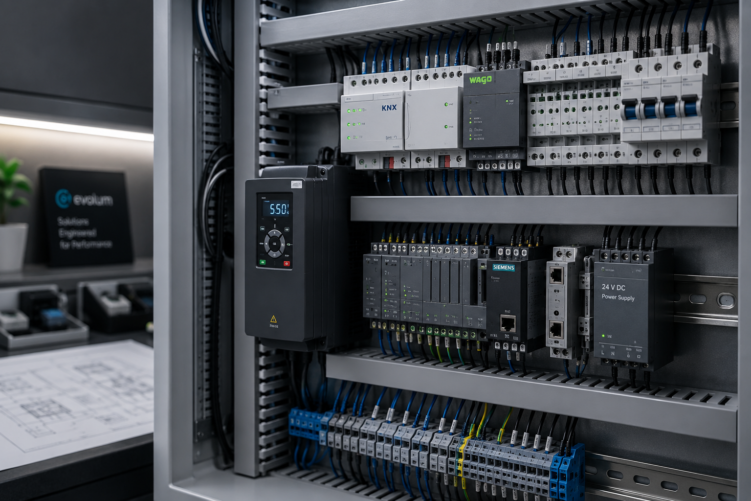 Industrial control panel in modern workspace